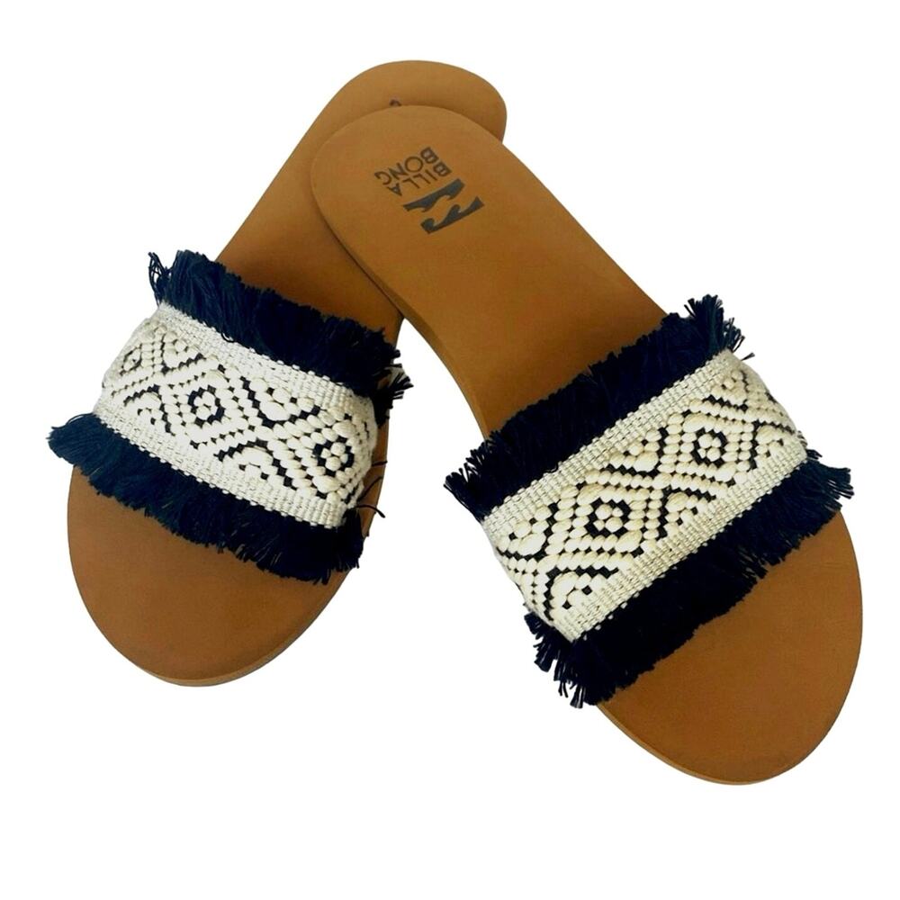 Billabong Macrame Woven‎ Fringe Slide Sandals Boho Beach Flip Flops Size 9.5